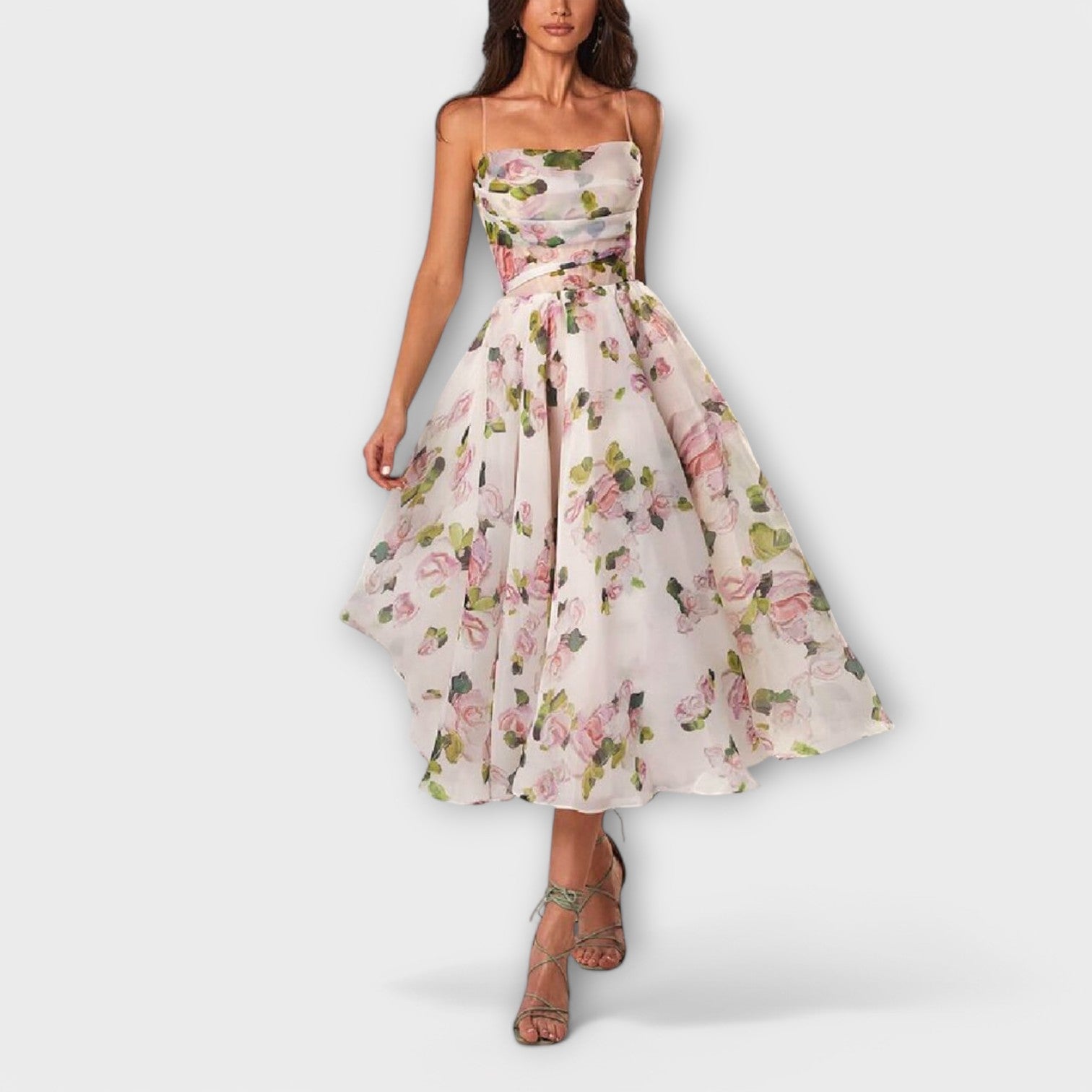 Chiffong Midi Klänning med Elegant Design