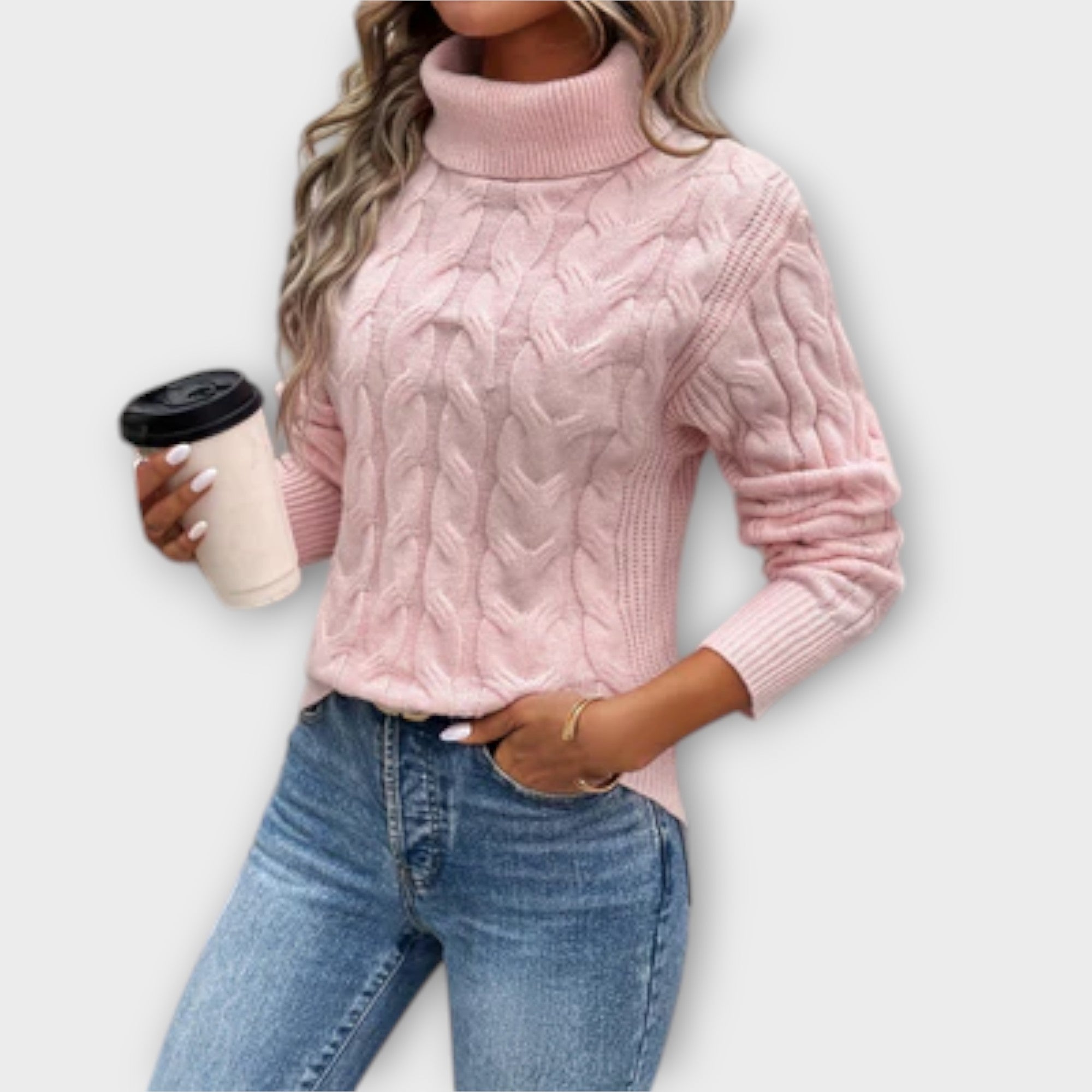Amelia | Chic Knitted Sweater with High Collar and Striped Pattern