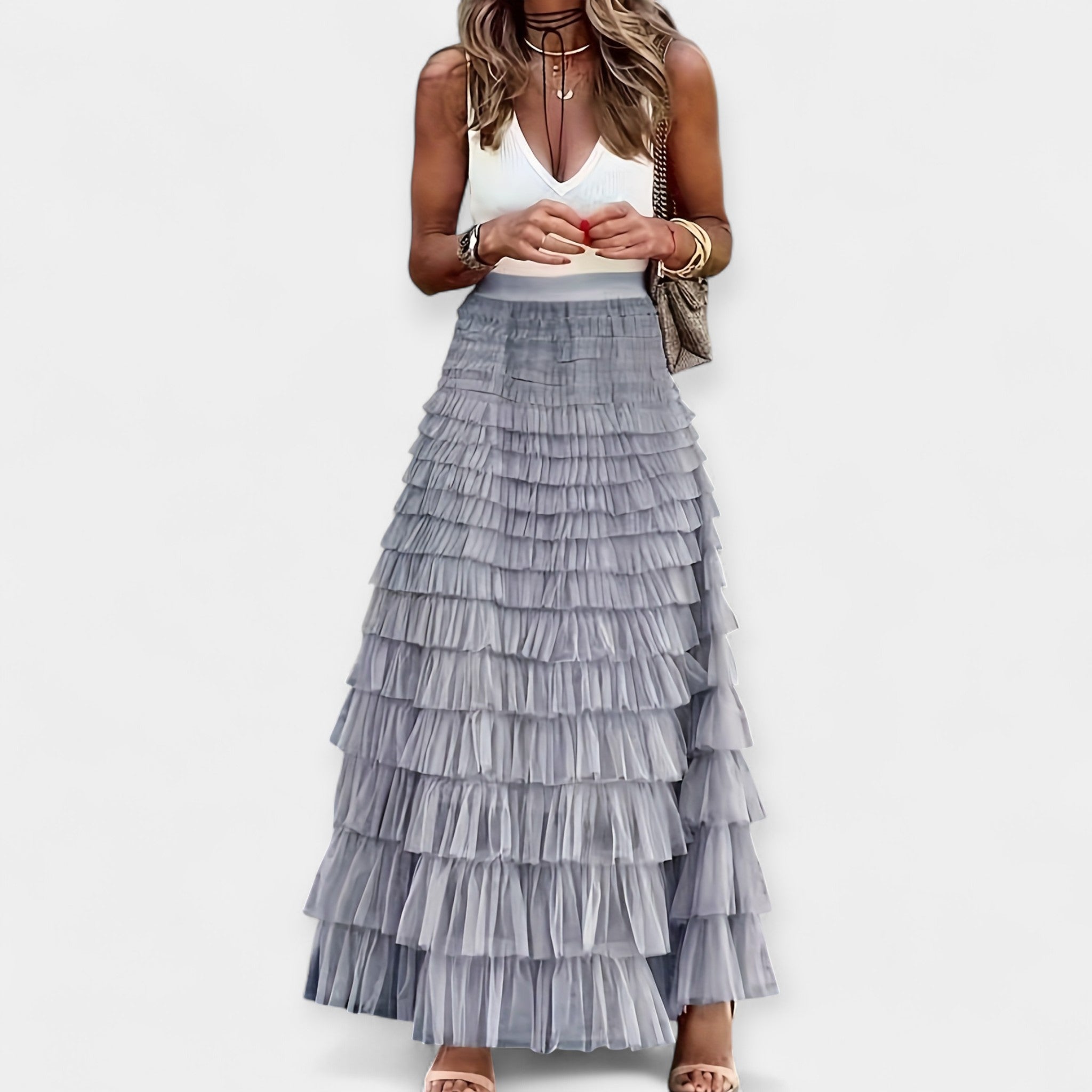 Elegant Eva Boho Satin Skirt with Lace Details for Summer