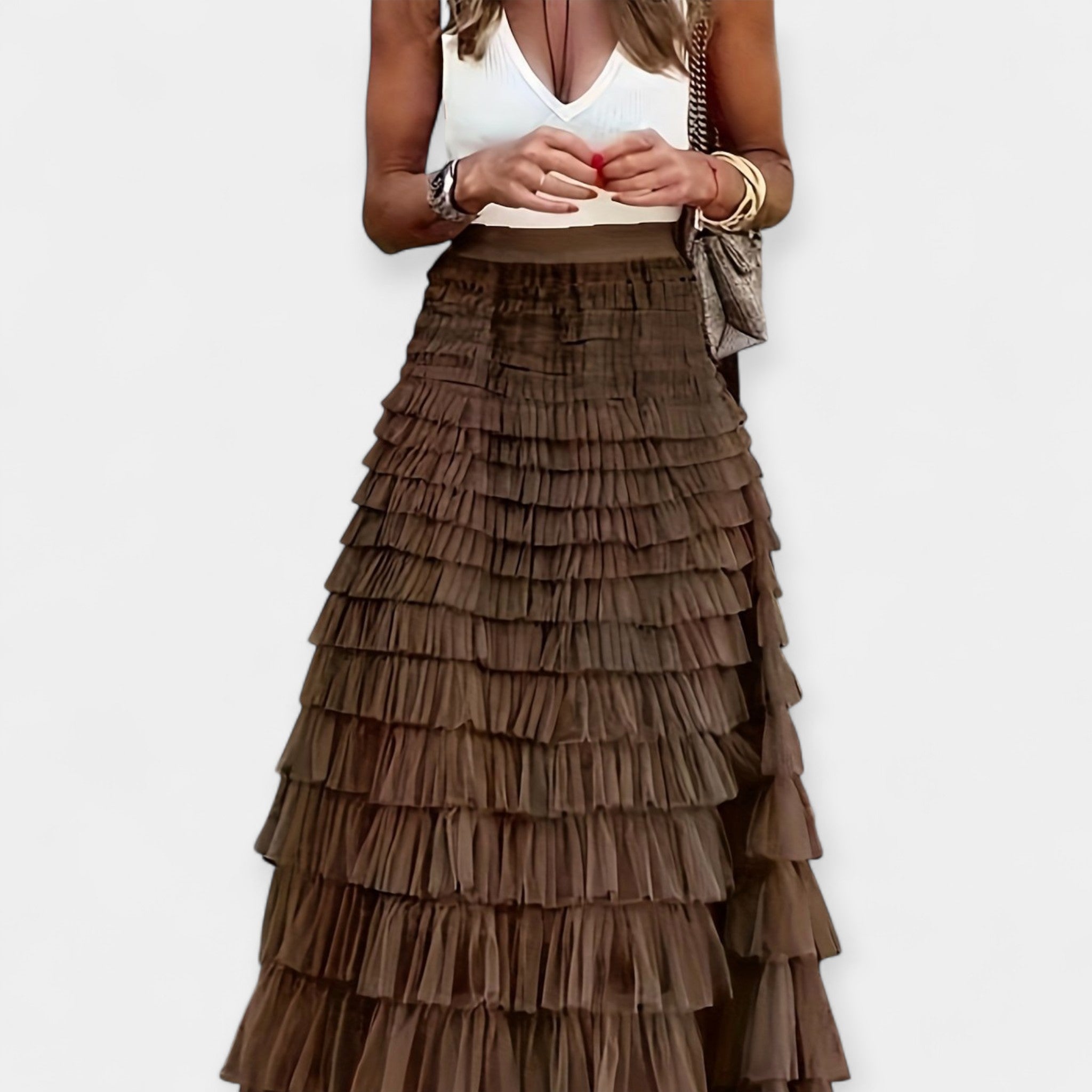 Elegant Eva Boho Satin Skirt with Lace Details for Summer
