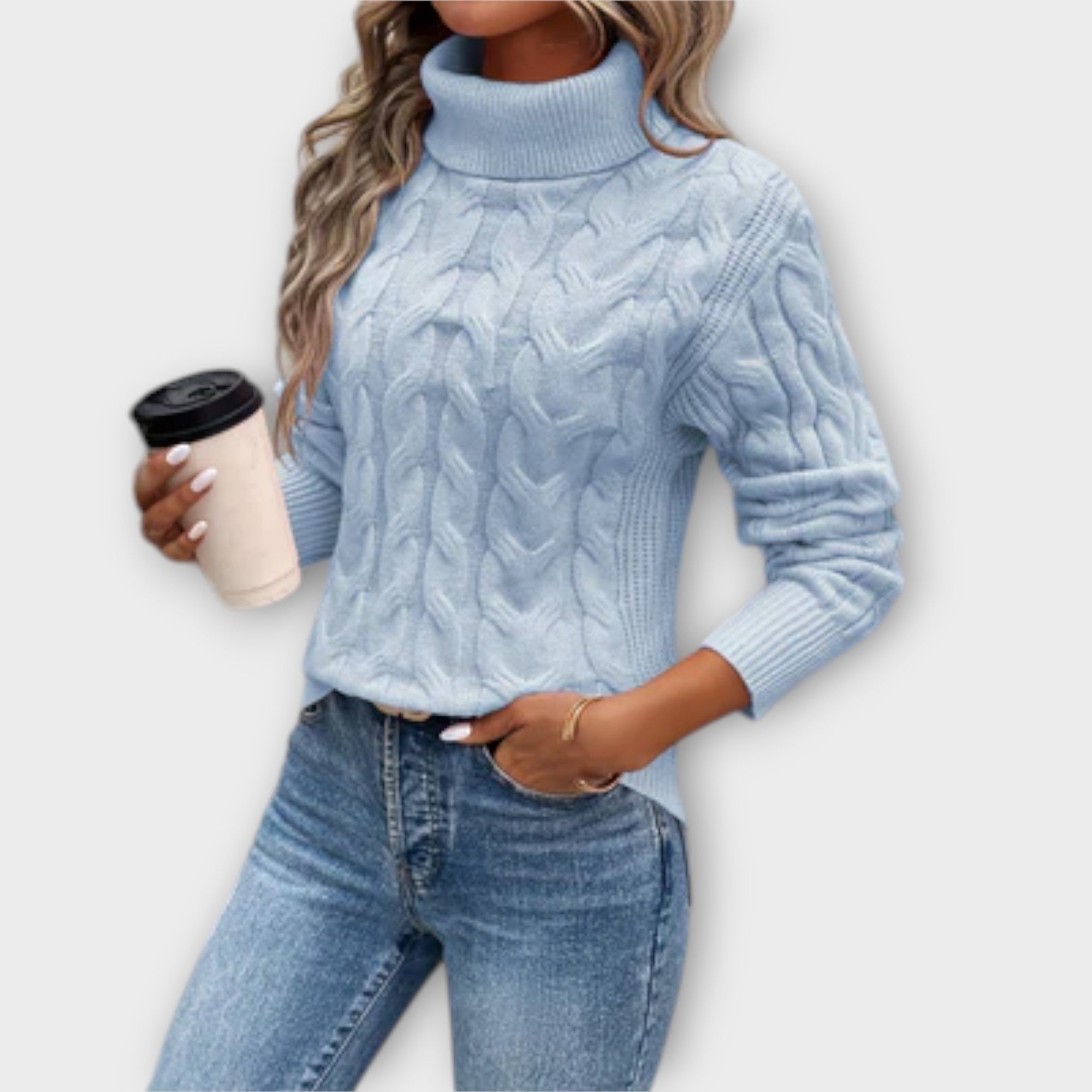 Amelia | Chic Knitted Sweater with High Collar and Striped Pattern