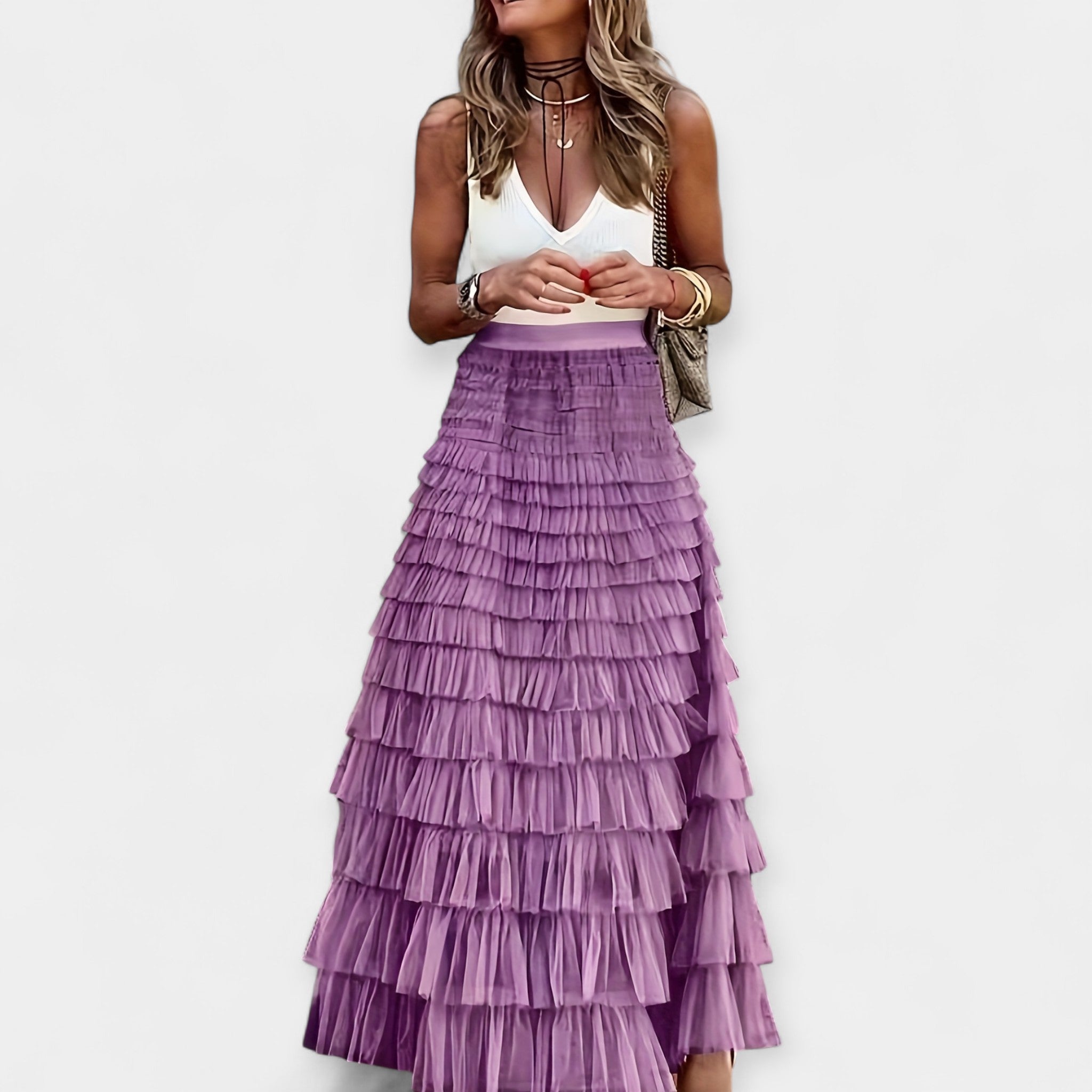 Elegant Eva Boho Satin Skirt with Lace Details for Summer