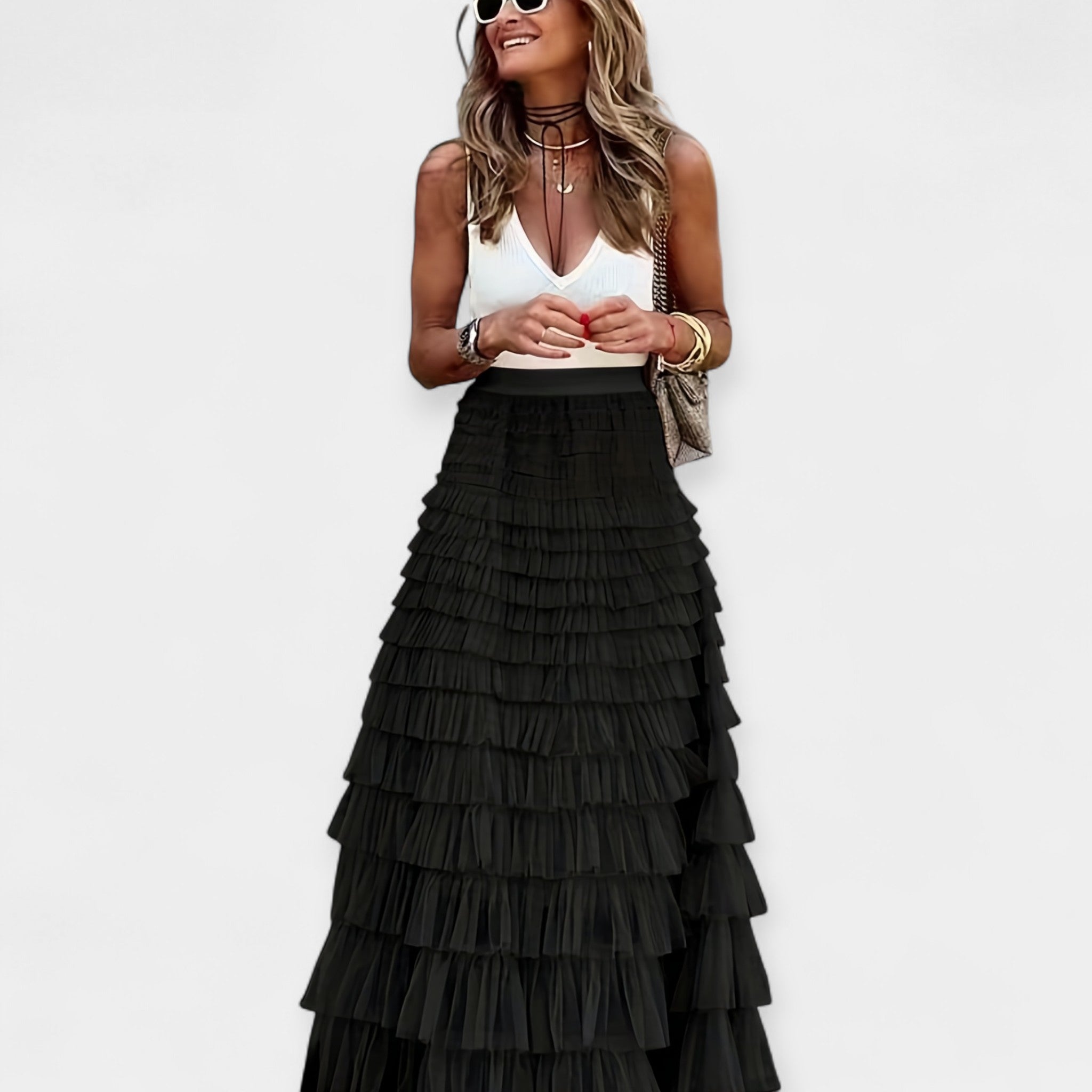 Elegant Eva Boho Satin Skirt with Lace Details for Summer