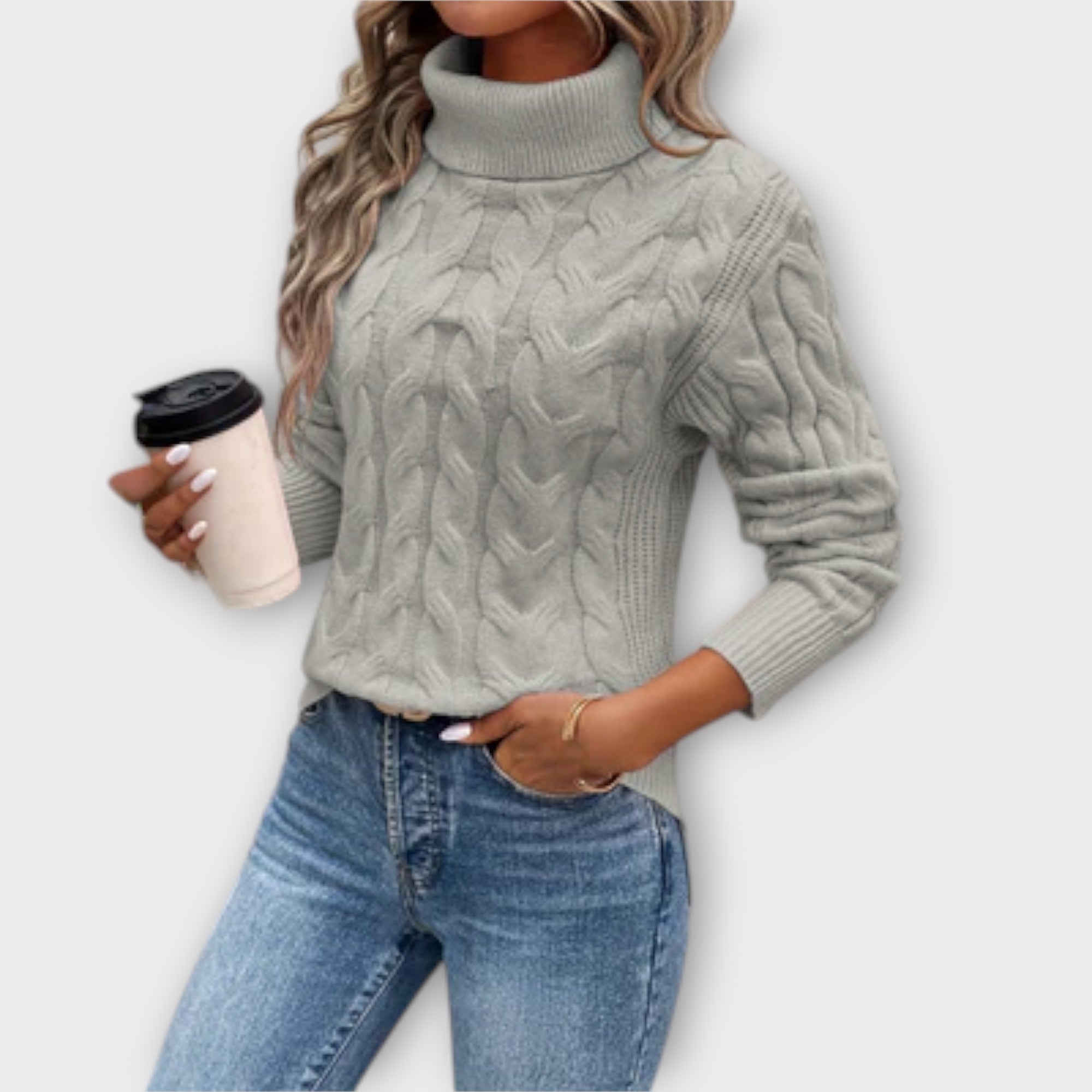 Amelia | Chic Knitted Sweater with High Collar and Striped Pattern