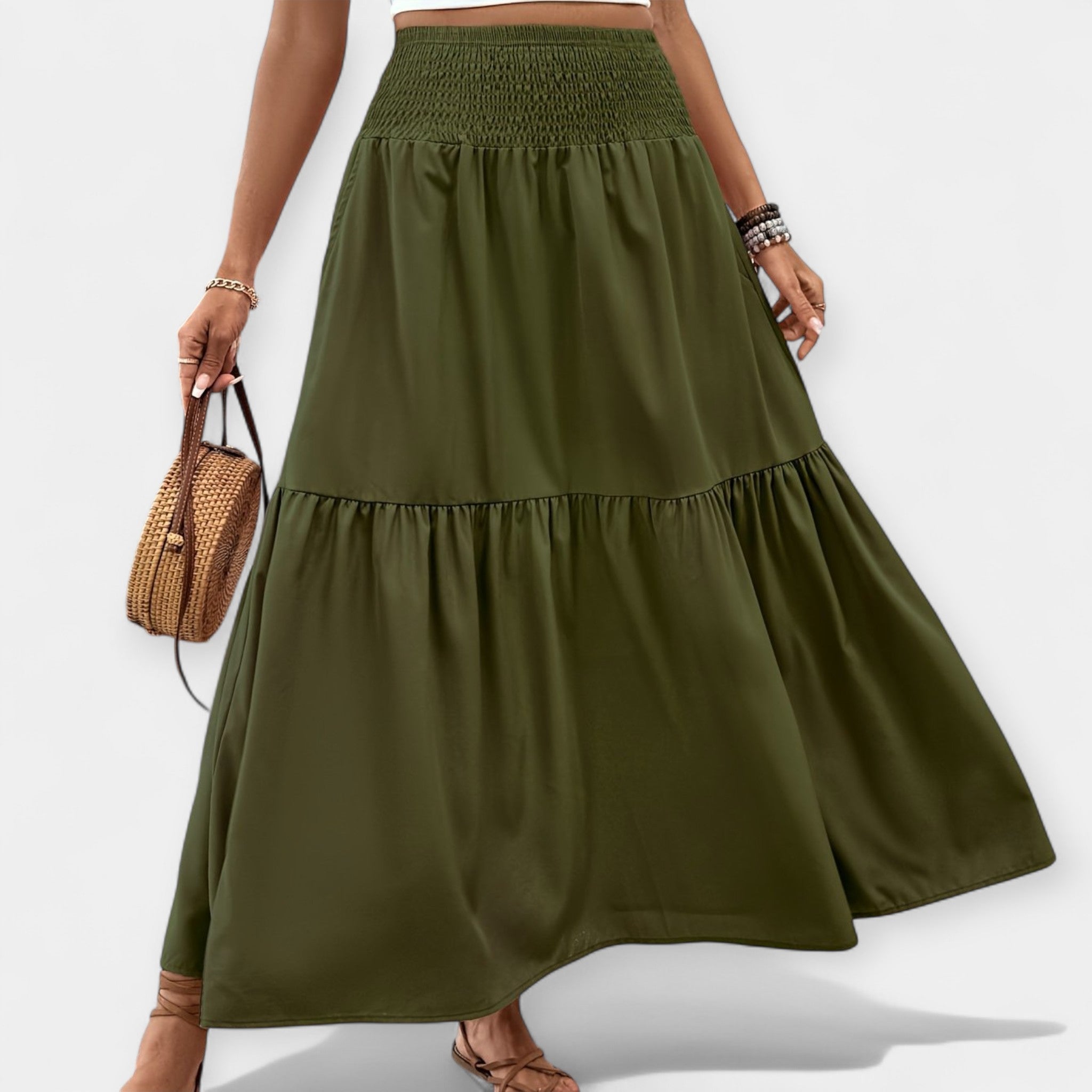 Elegant Blommig Kjol Adéla med Elastisk Midja