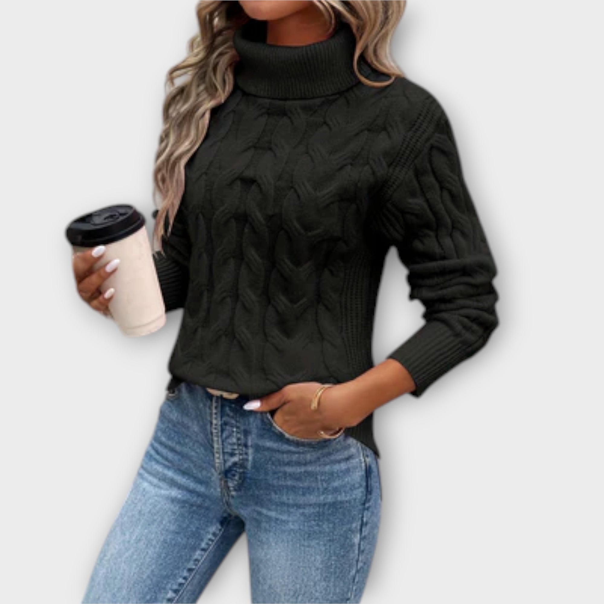 Amelia | Chic Knitted Sweater with High Collar and Striped Pattern