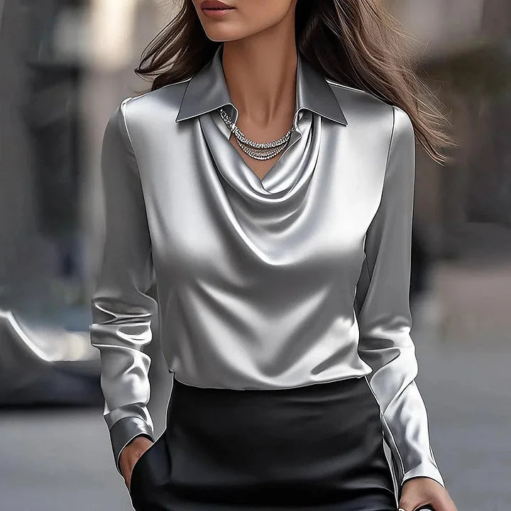 Inês - Elegant Satin Blouse with Subtle V-Neck