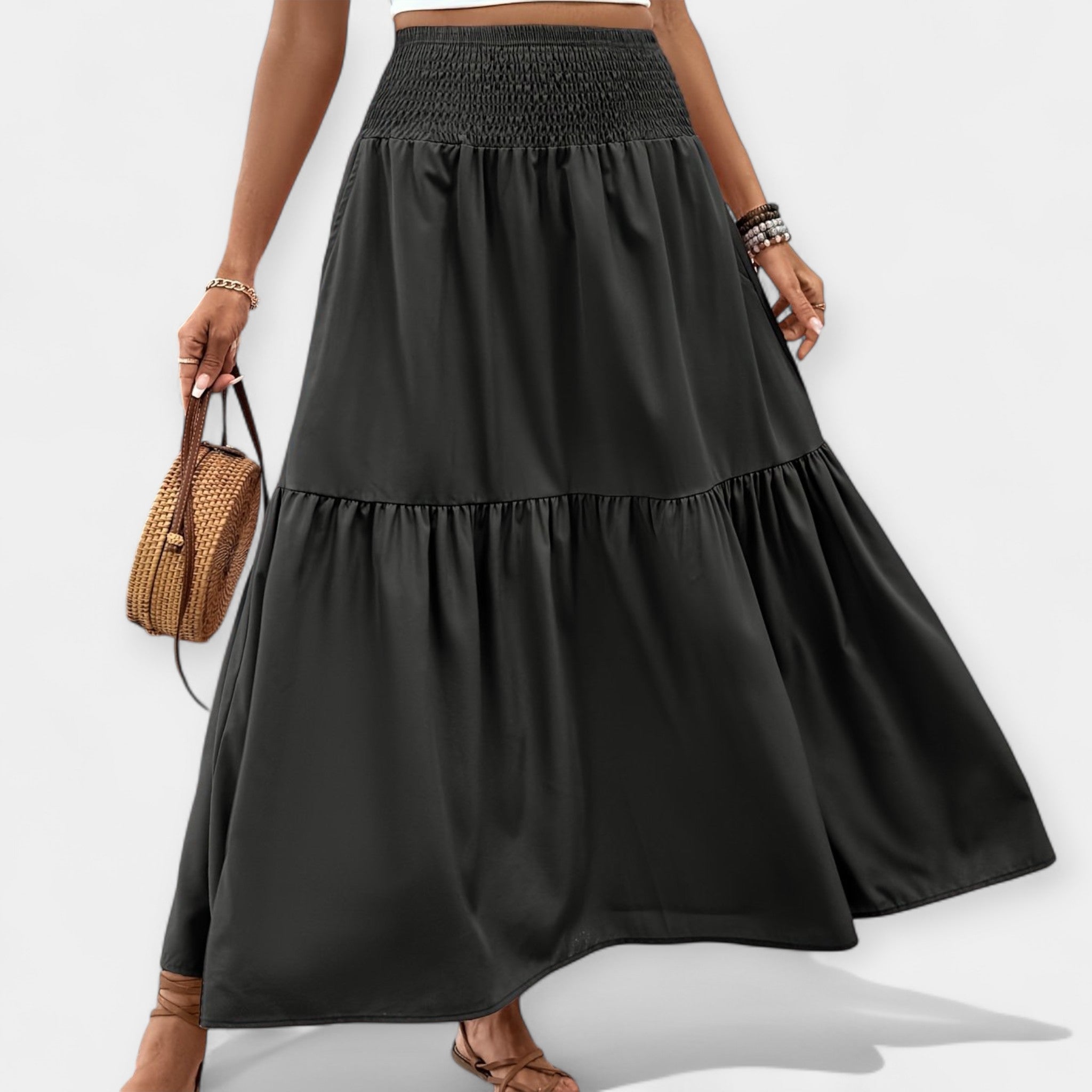 Elegant Blommig Kjol Adéla med Elastisk Midja