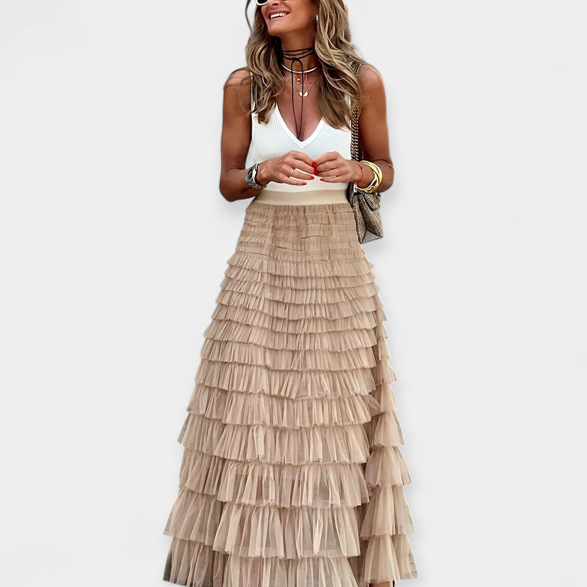 Elegant Eva Boho Satin Skirt with Lace Details for Summer