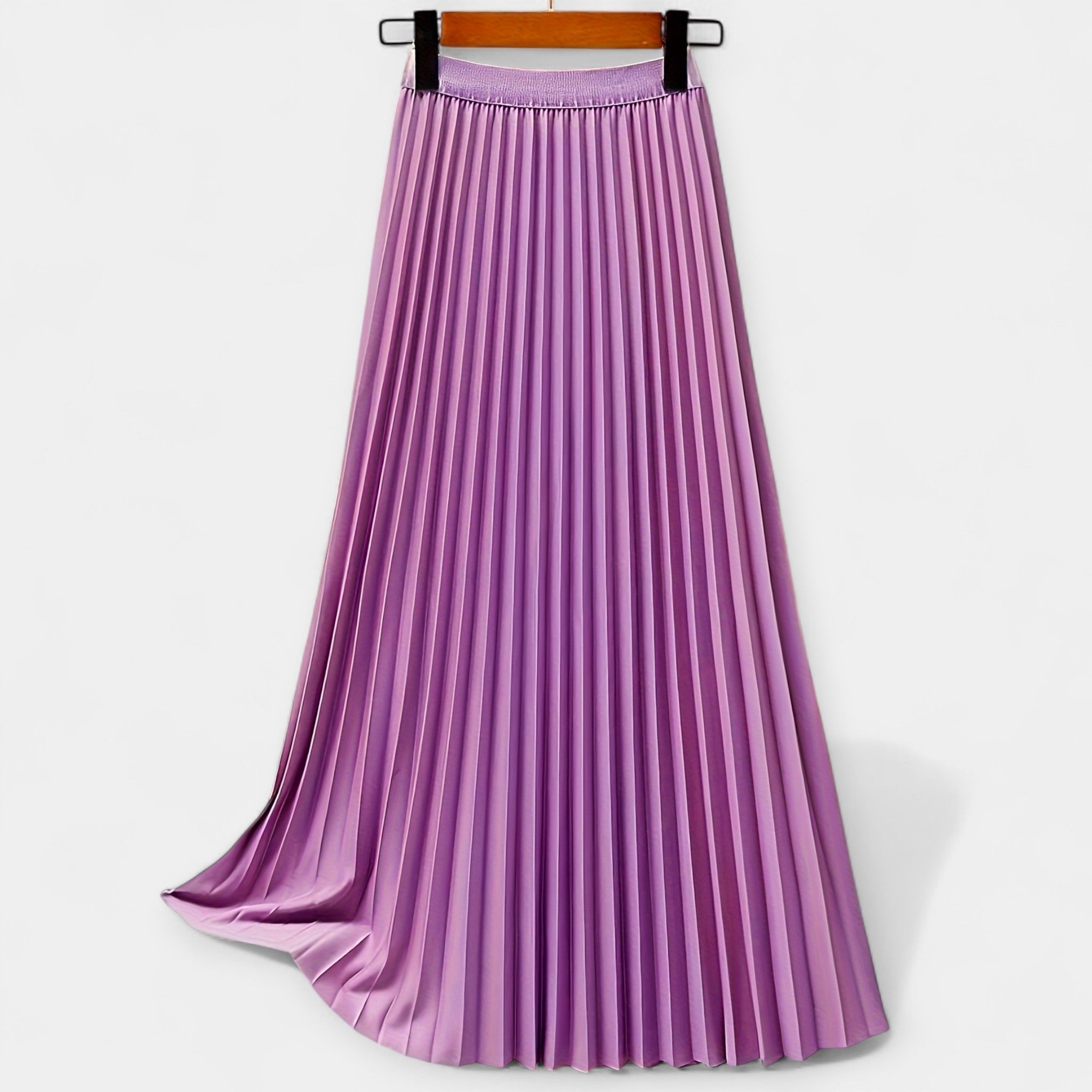 Karolína Elegant Lång Plisserad Satinkjol