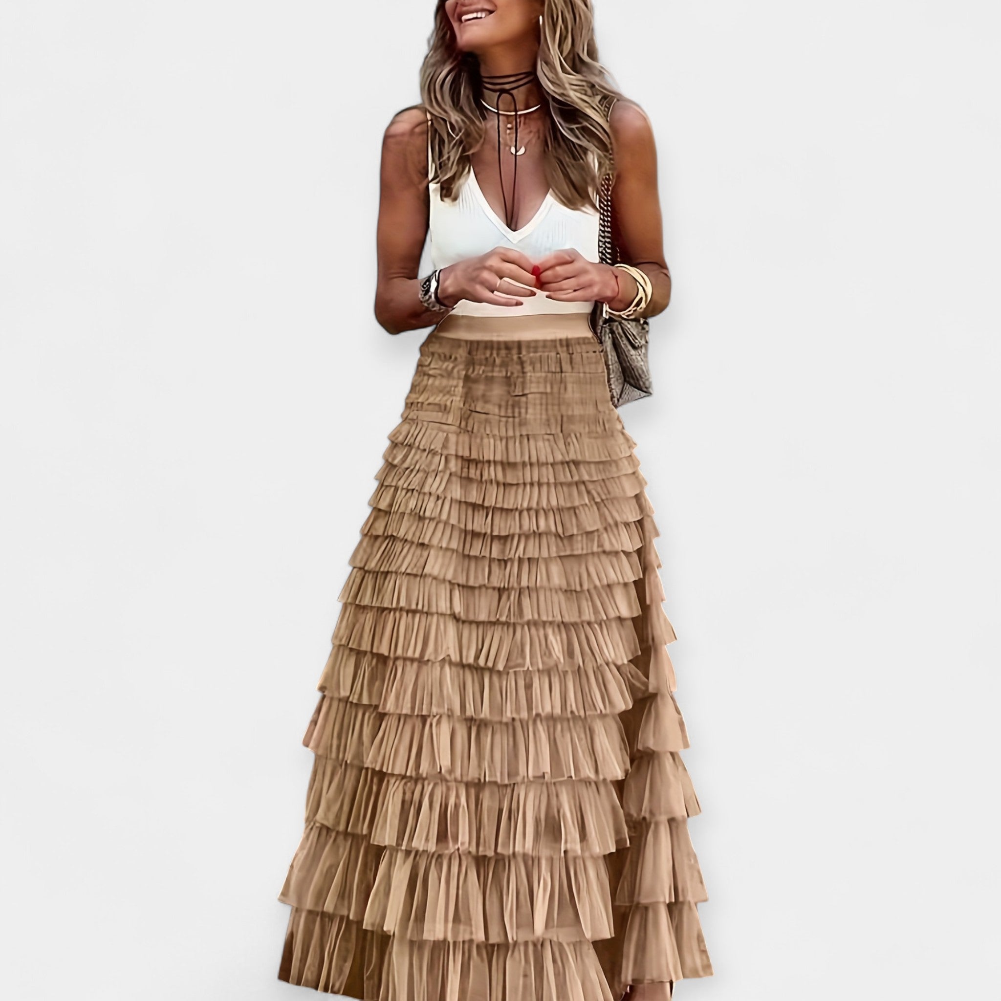 Elegant Eva Boho Satin Skirt with Lace Details for Summer