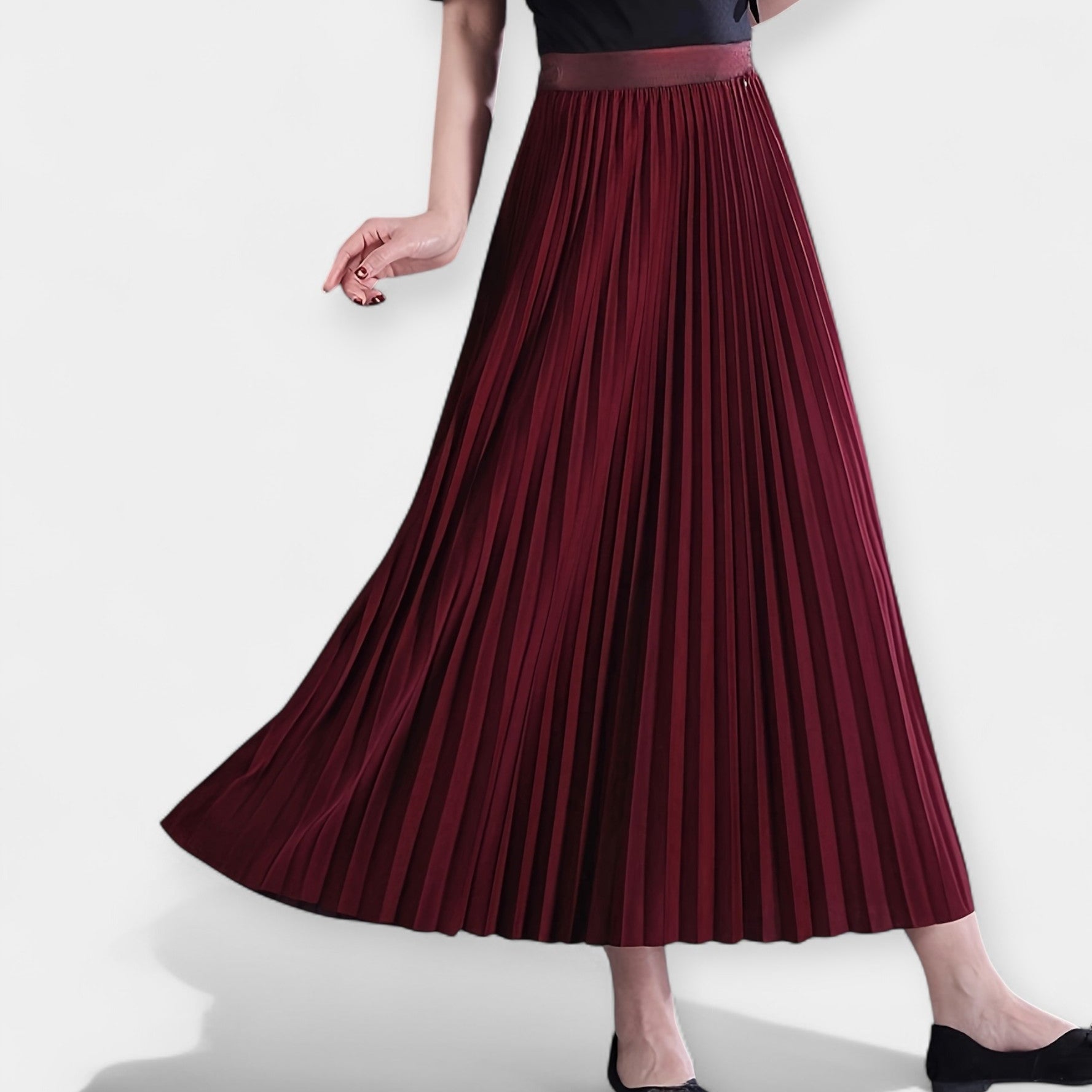 Karolína Elegant Lång Plisserad Satinkjol