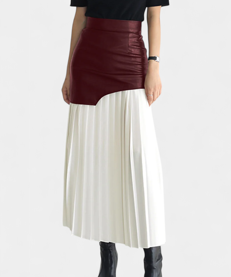 Asymmetrisk maxi kjol i chiffong och syntetläder