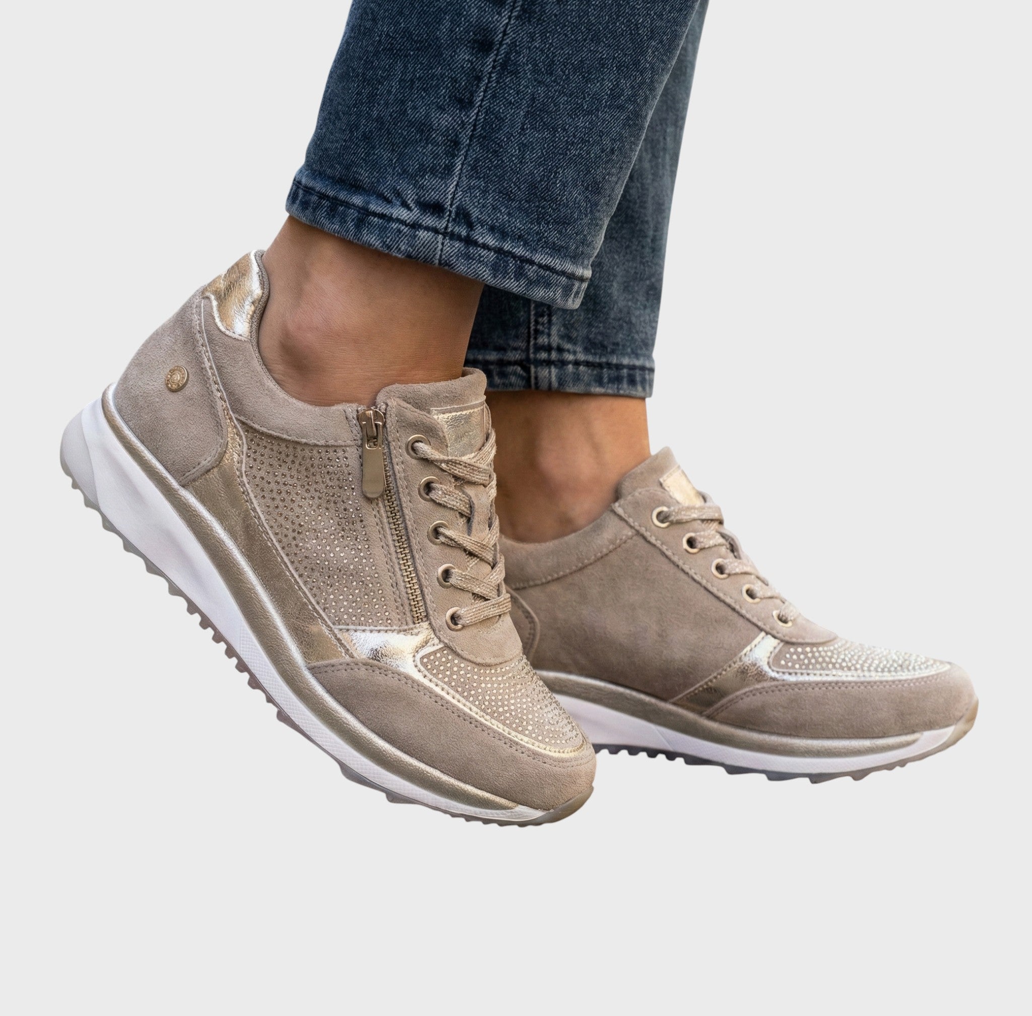 Velour Sneakers med Smyckande Stenar