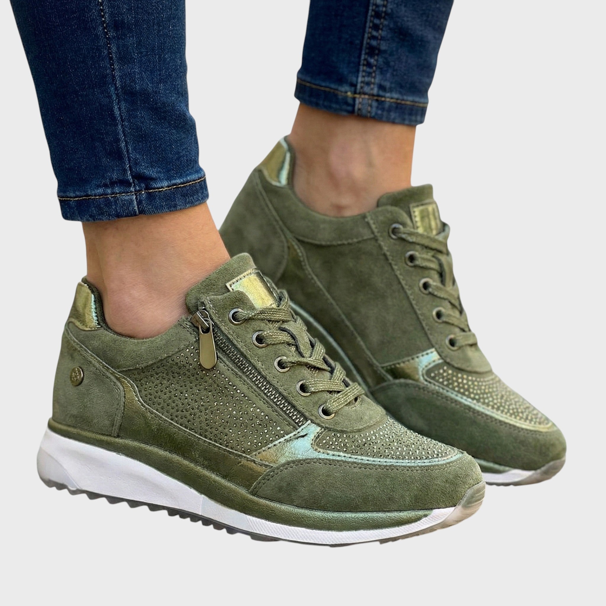 Velour Sneakers med Smyckande Stenar