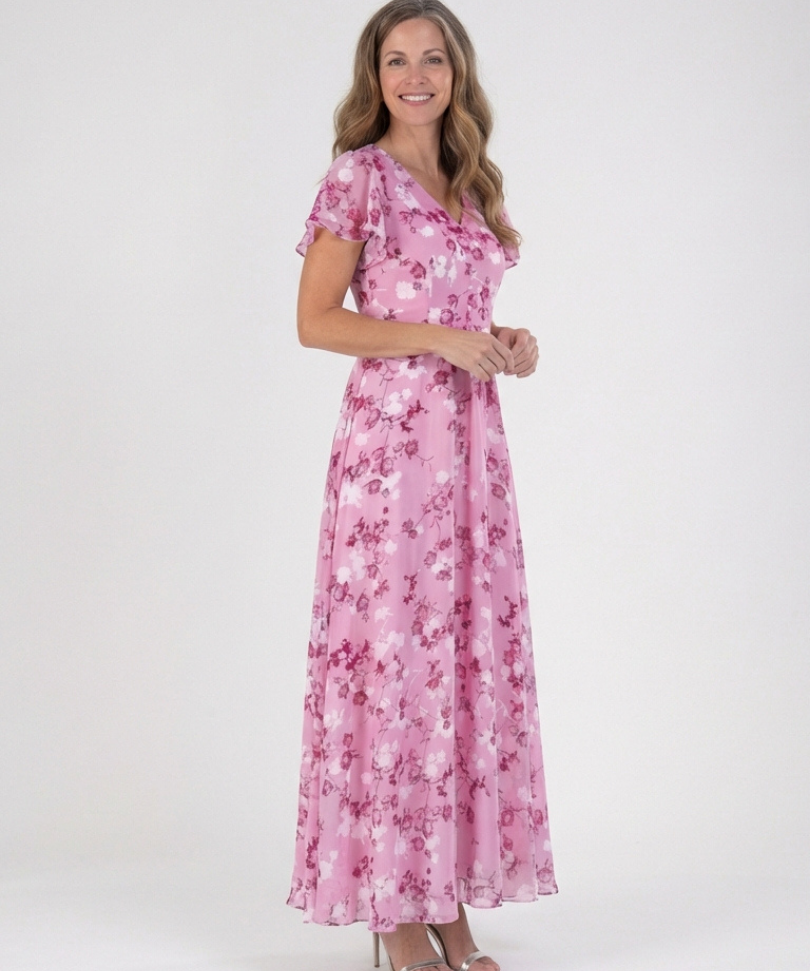 Noémie | Blommig Chiffong Maxi Klänning