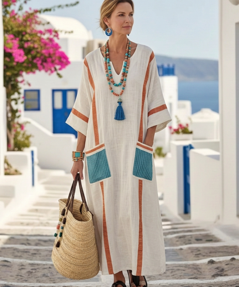 Madeleine | Maxi Dress with Three-Quarter Sleeves and V-Neck