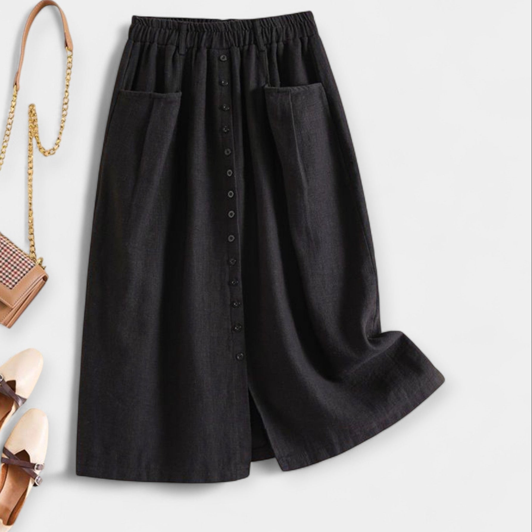 Chic Vintage Midi Skirt Magdaléna with Stylish Pockets