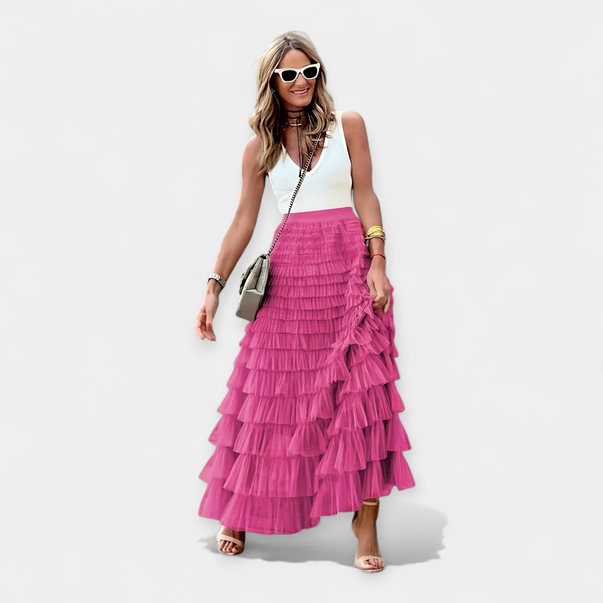 Elegant Eva Boho Satin Skirt with Lace Details for Summer