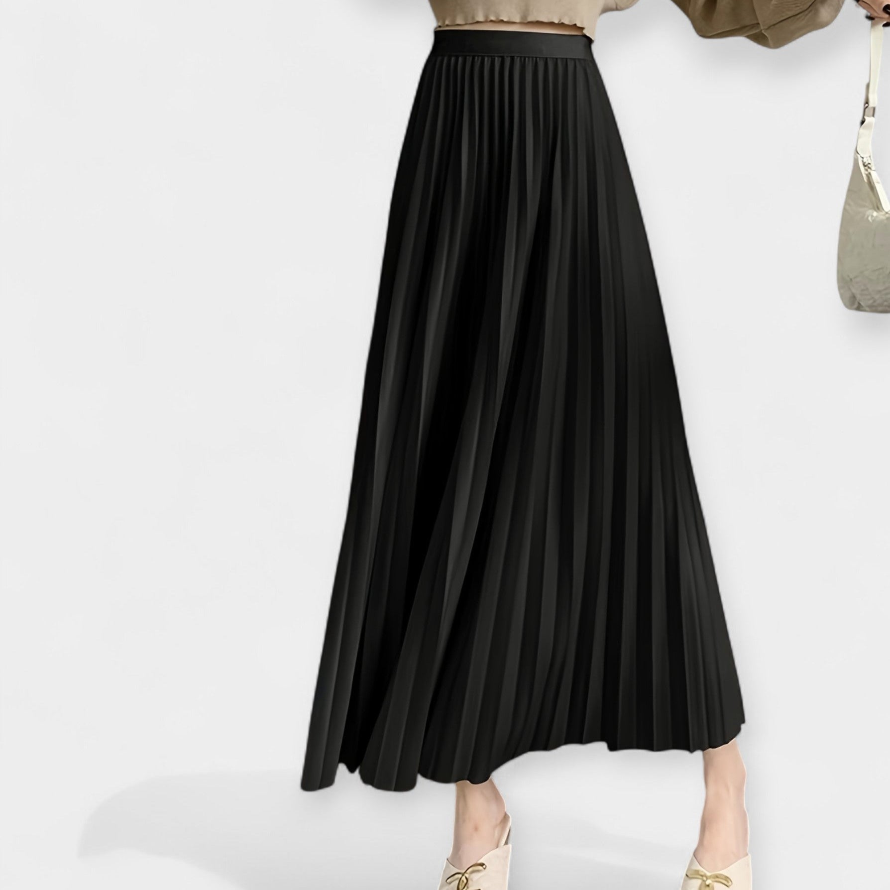 Karolína Elegant Lång Plisserad Satinkjol