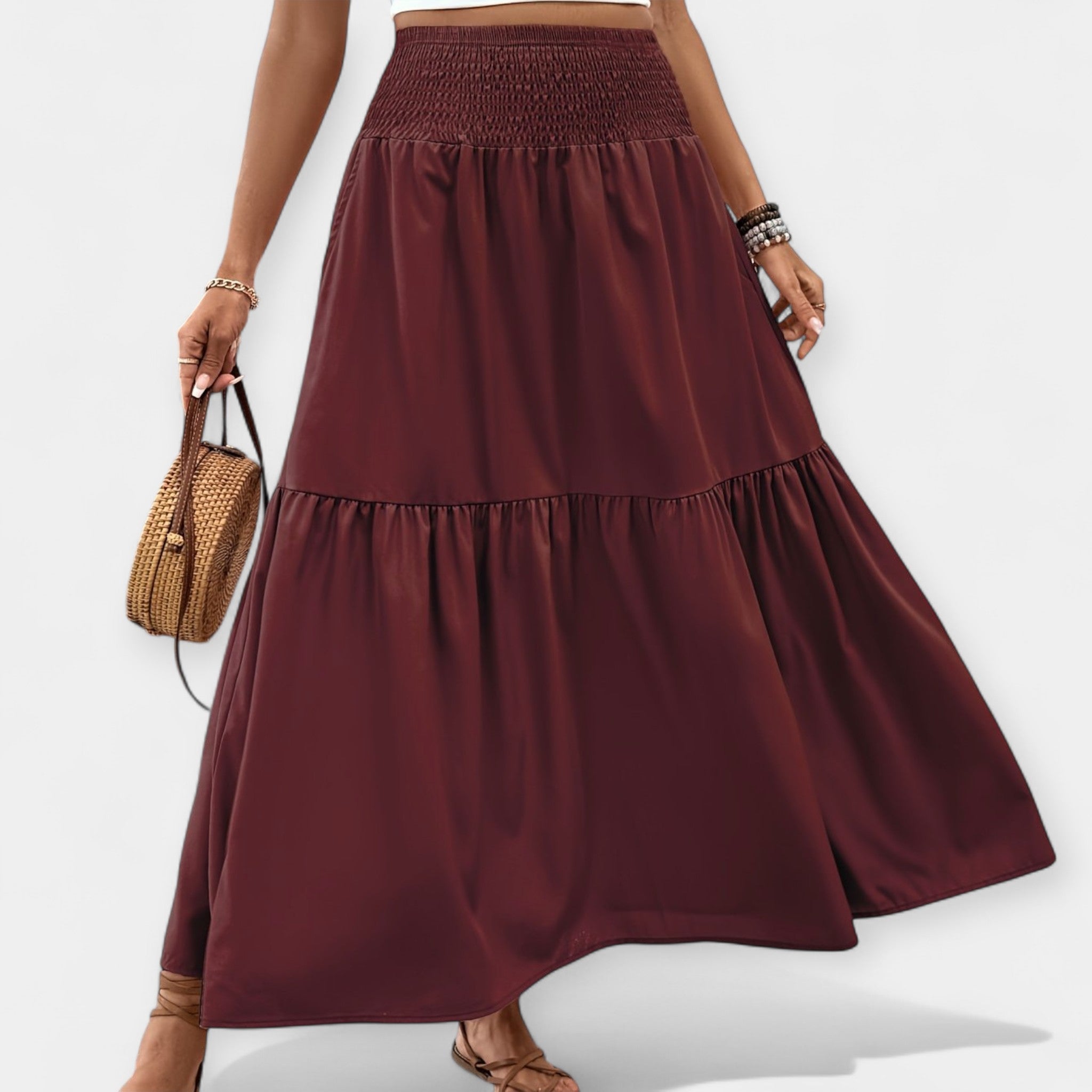 Elegant Blommig Kjol Adéla med Elastisk Midja