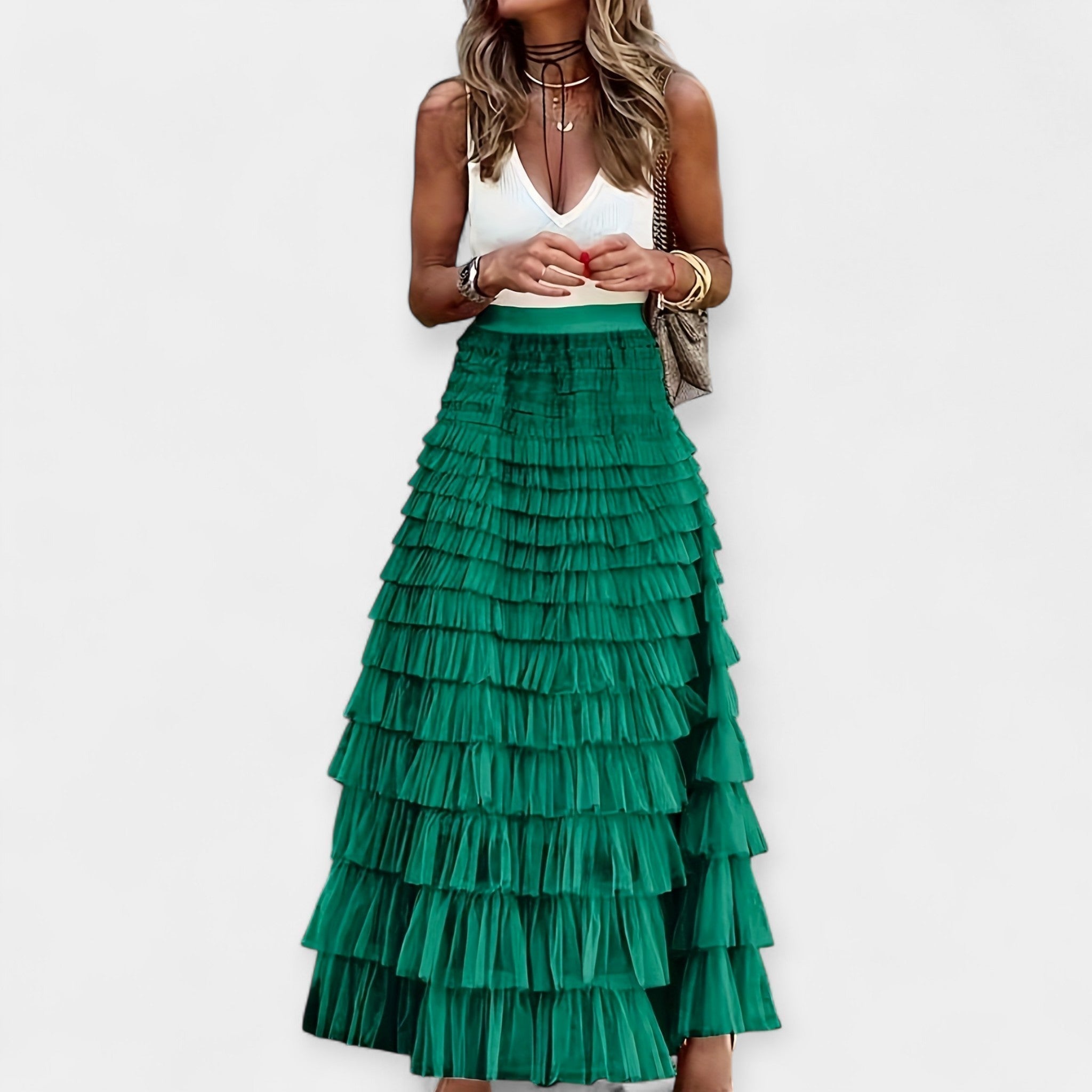 Elegant Eva Boho Satin Skirt with Lace Details for Summer
