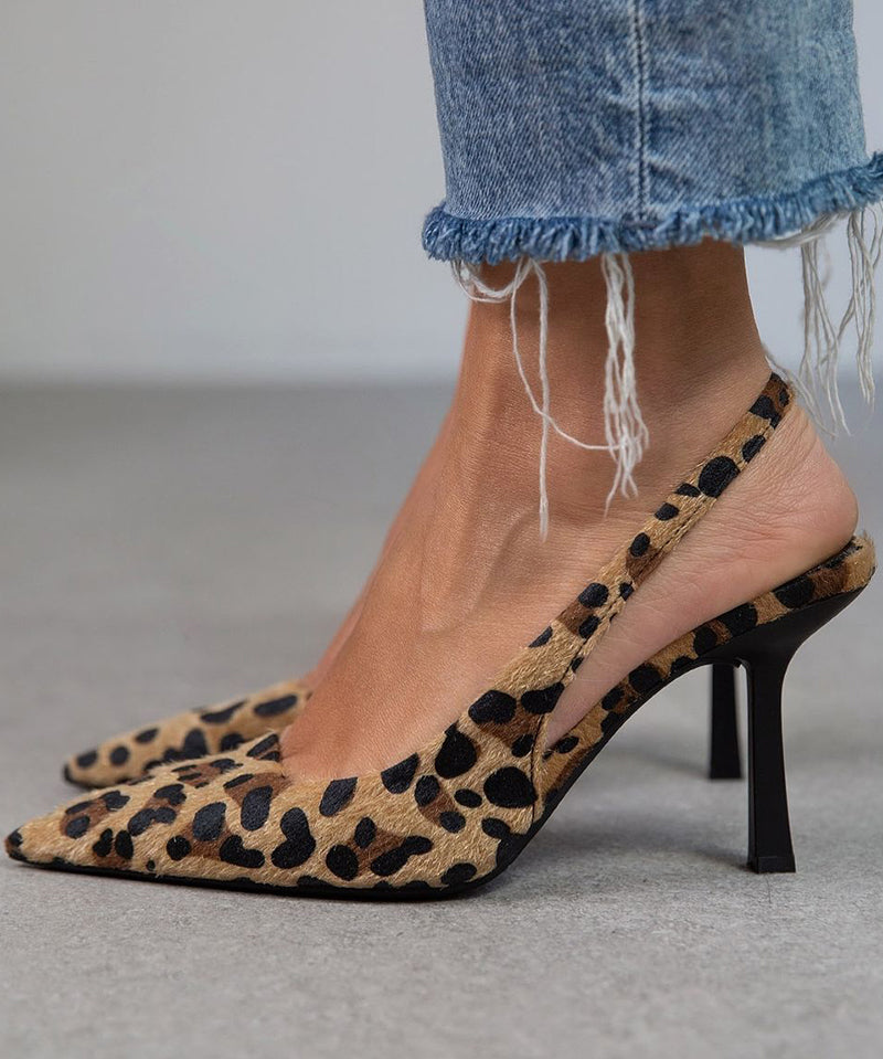 Liorina - Khaki Pumps with Leopard Print and Pointed Toe