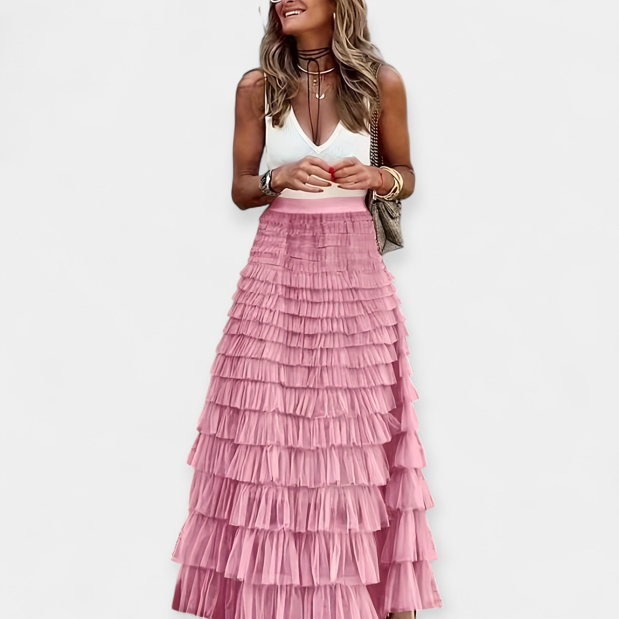 Elegant Eva Boho Satin Skirt with Lace Details for Summer