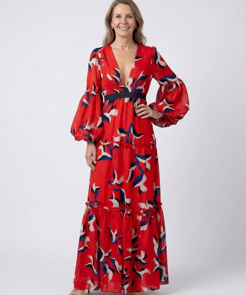 Léa | Maxi Dress with Long Sleeves and Waist Tie