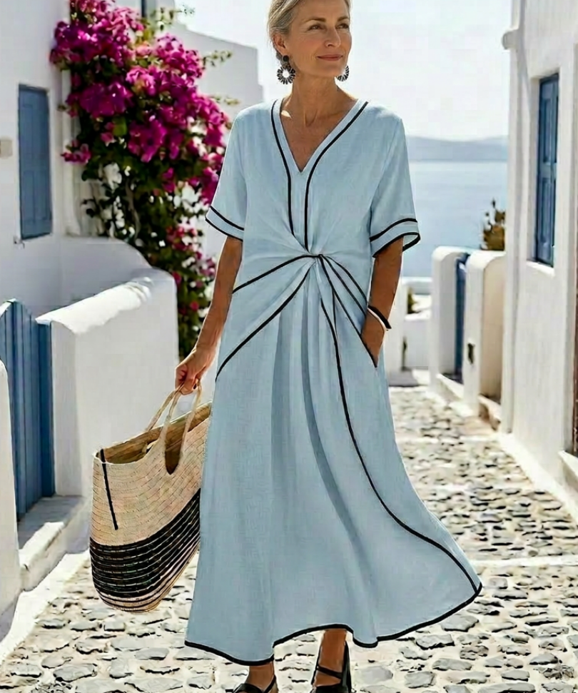 Auriane | Midi Dress with V-Neck and Ruched Waist