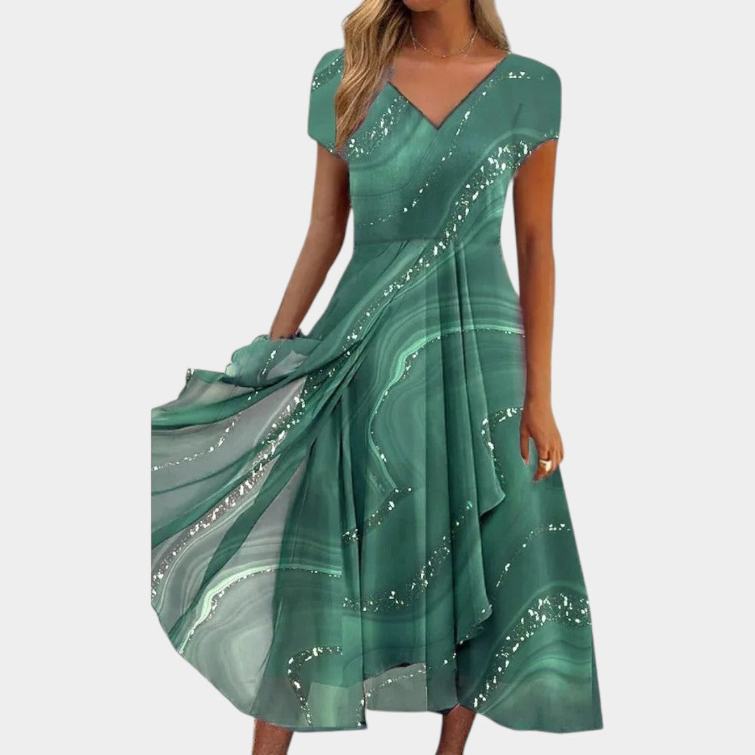 Tereza – Chic Midi Dress with V-Neck