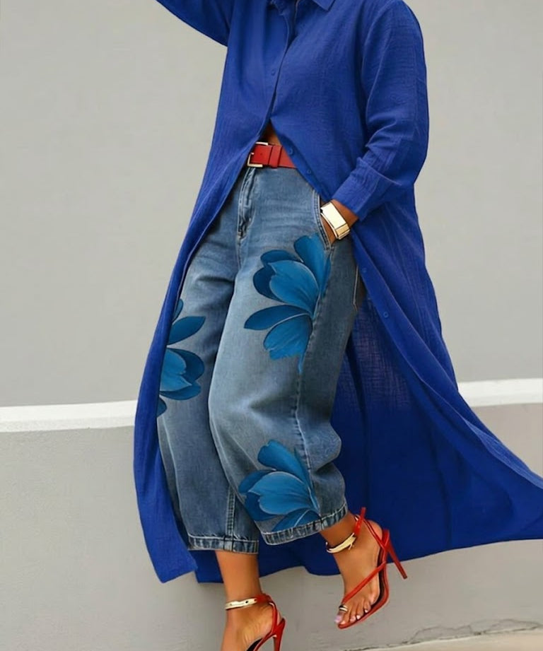 Marilou | Linnen Dress & Floral Denim Set