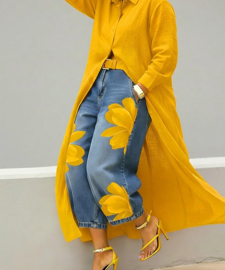Marilou | Linnen Dress & Floral Denim Set