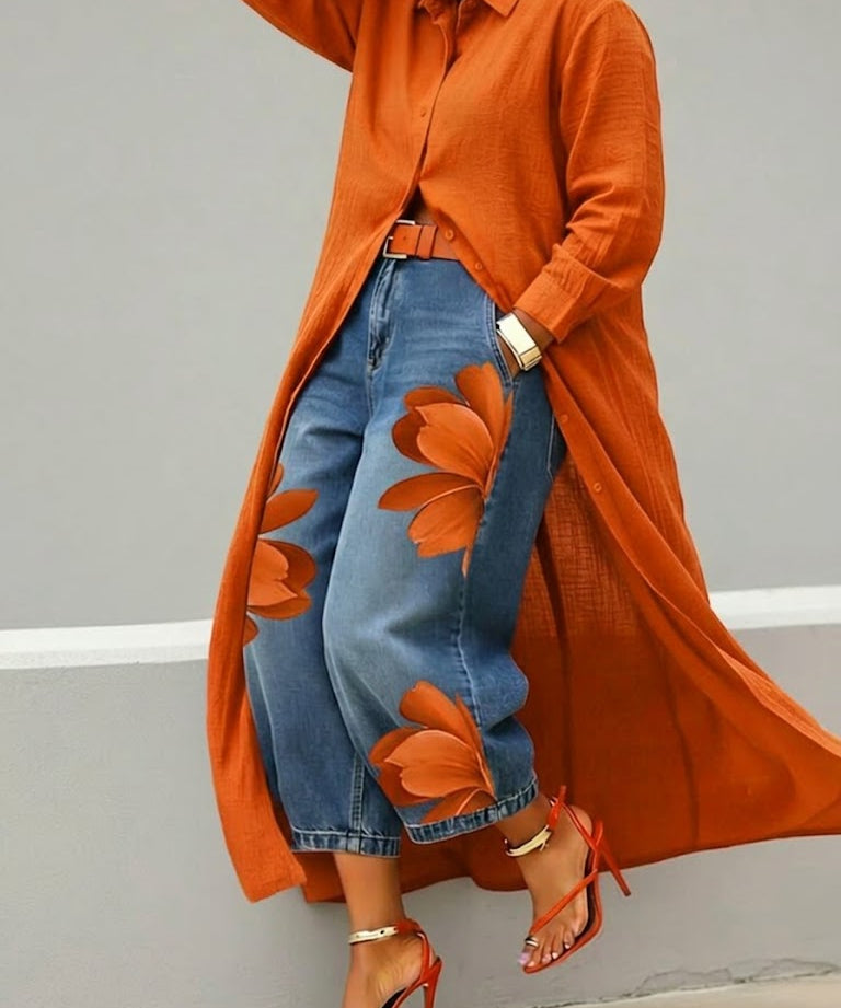 Marilou | Linnen Dress & Floral Denim Set