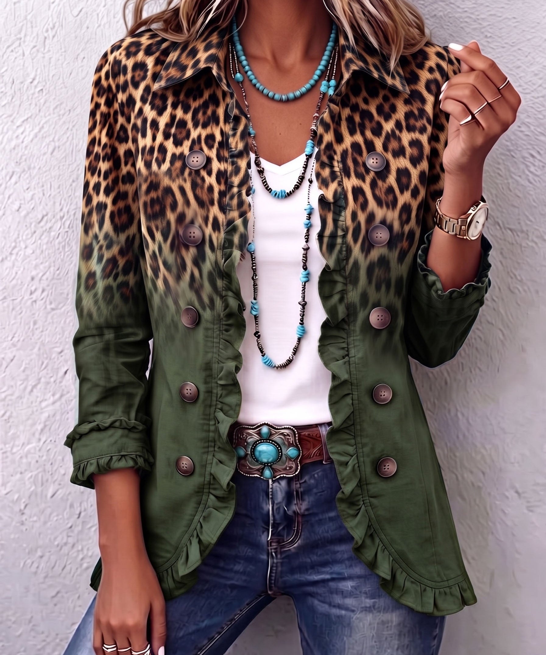 Beatrice | Blazer Leopard Ombre med Volanger